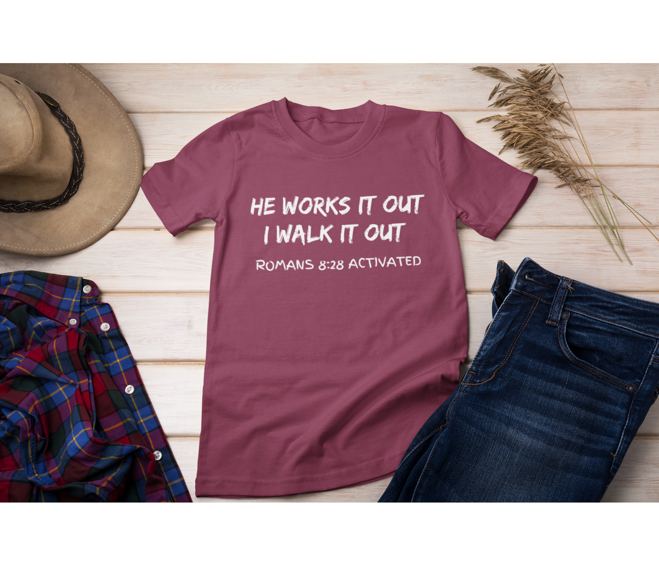 He Works It Out. I Walk It Out Adult T-Shirt